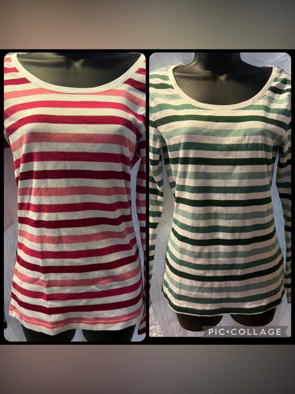 Striped Long-Sleeve Scoop Neck Sweater - Pink/White and Green/White